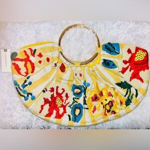 NWT Anthropologie Multicolor beaded yellow stripe canvas Women's Bag